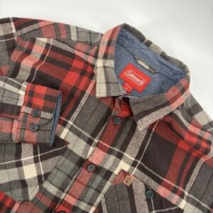 Coleman Mens XL Red Plaid‎ Outdoor Camping Long Sleeve Button Up Work Shirt